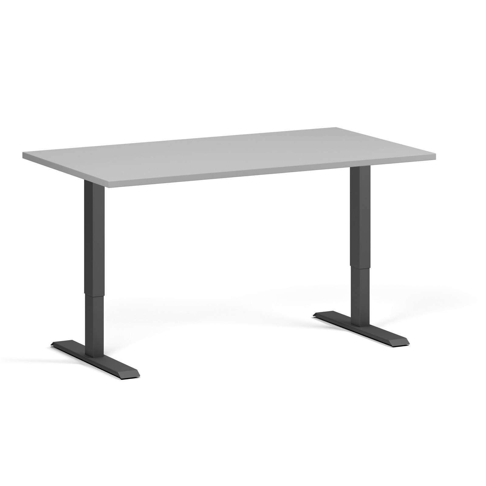 B2B Partner Höhenverstellbarer Schreibtisch, 2 Motoren, 74-121 cm, Tischplatte 140x80 cm, schwarzes Metallgestell, grau