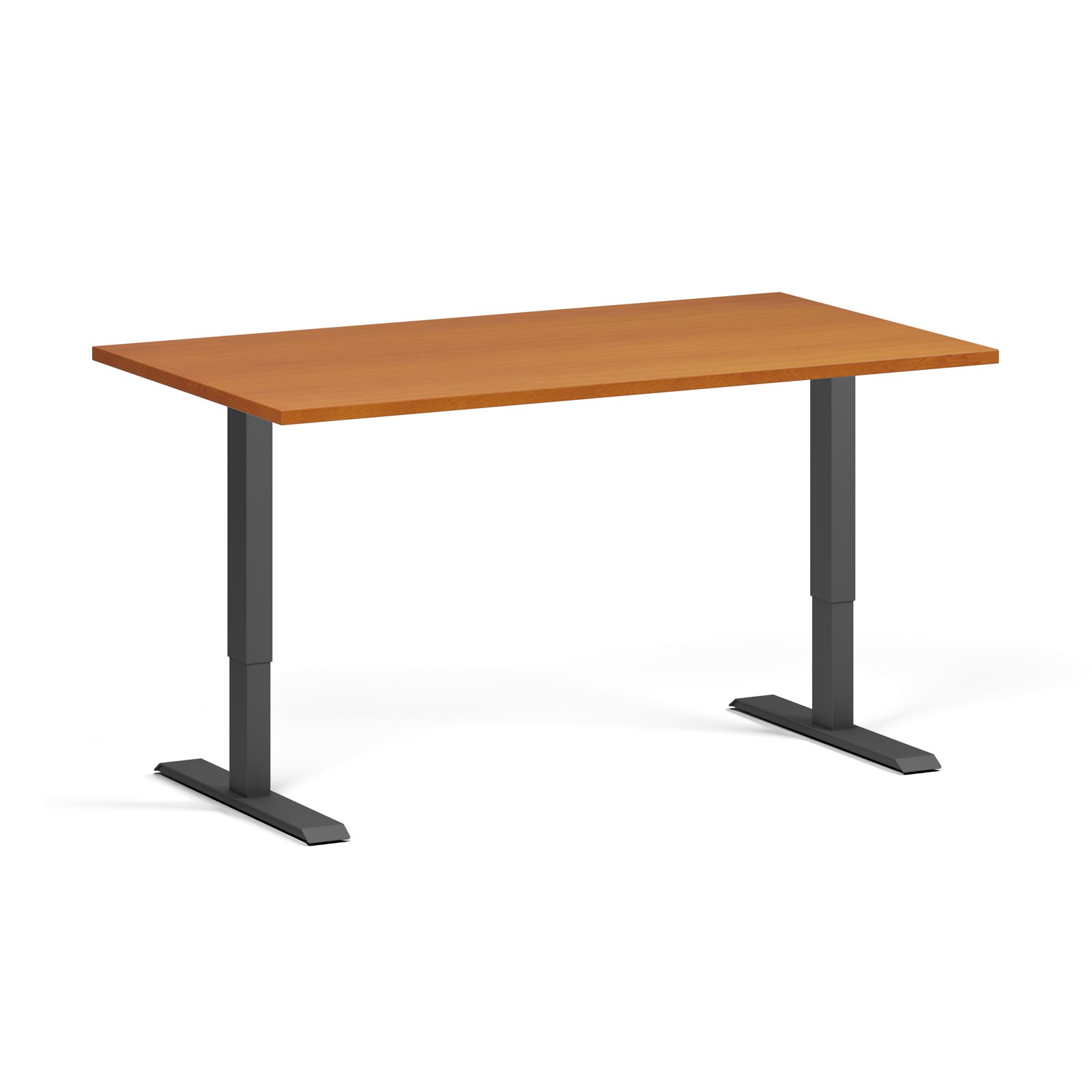 B2B Partner Höhenverstellbarer Schreibtisch, 2 Motoren, 74-121 cm, Tischplatte 140x80 cm, schwarzes Metallgestell, Kirsche