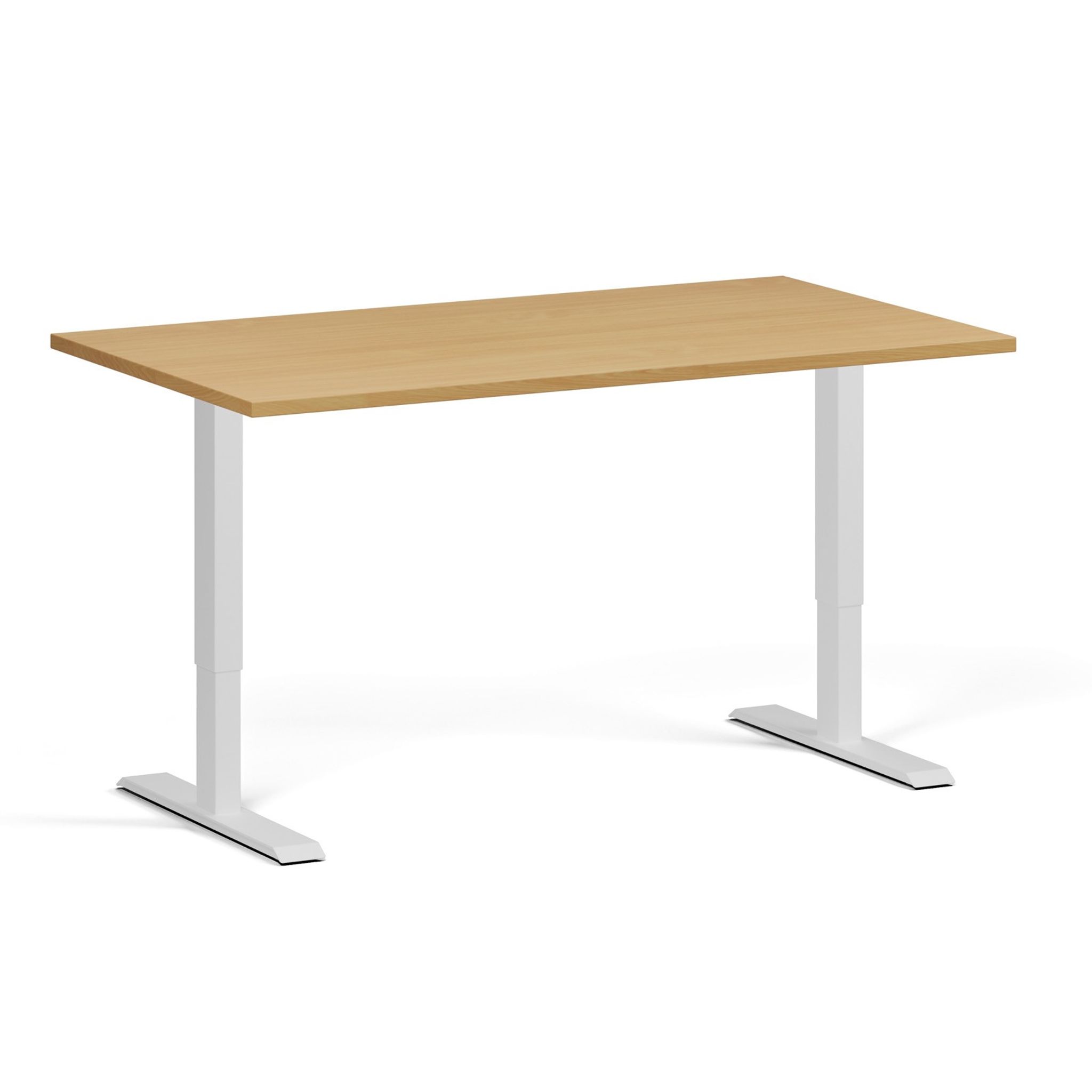 Höhenverstellbarer Schreibtisch, 2 Motoren, 74-121 cm, Tischplatte 140x80 cm, weißes Metallgestell, Buche