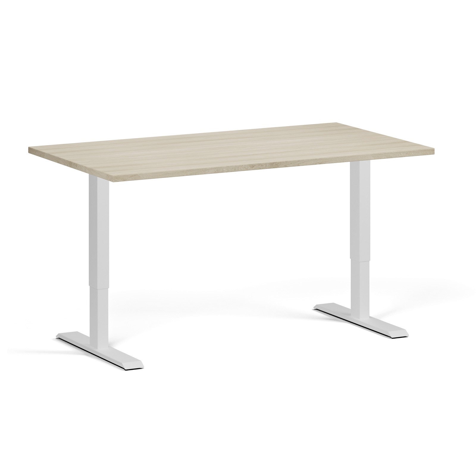 B2B Partner Höhenverstellbarer Schreibtisch, 2 Motoren, 74-121 cm, Tischplatte 140x80 cm, weißes Metallgestell, Eiche natur