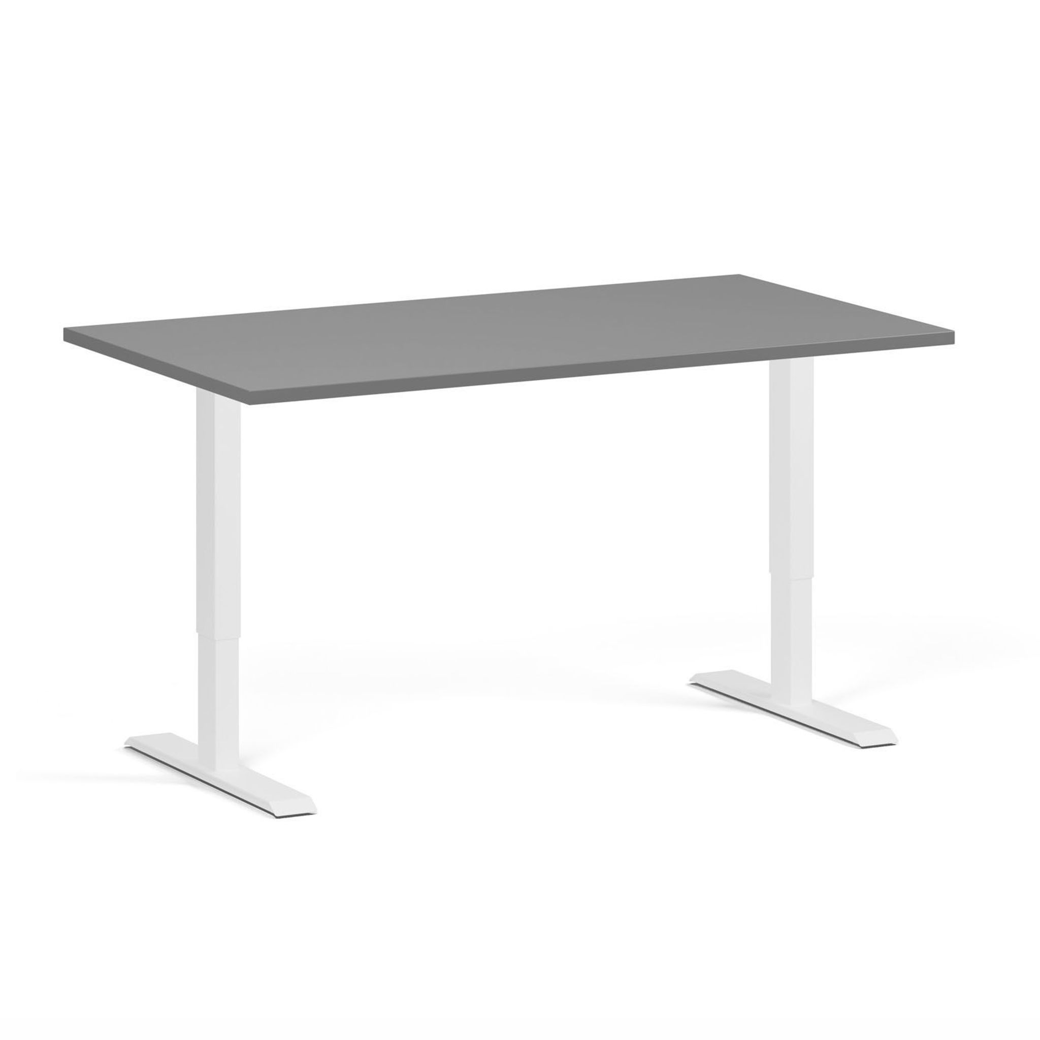 Höhenverstellbarer Schreibtisch, 2 Motoren, 74-121 cm, Tischplatte 140x80 cm, weißes Metallgestell, Graphit