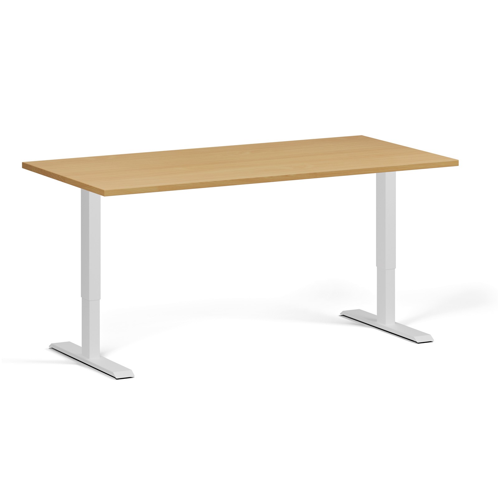 B2B Partner Höhenverstellbarer Schreibtisch, 2 Motoren, 74-121 cm, Tischplatte 160x80 cm, weißes Metallgestell, Buche