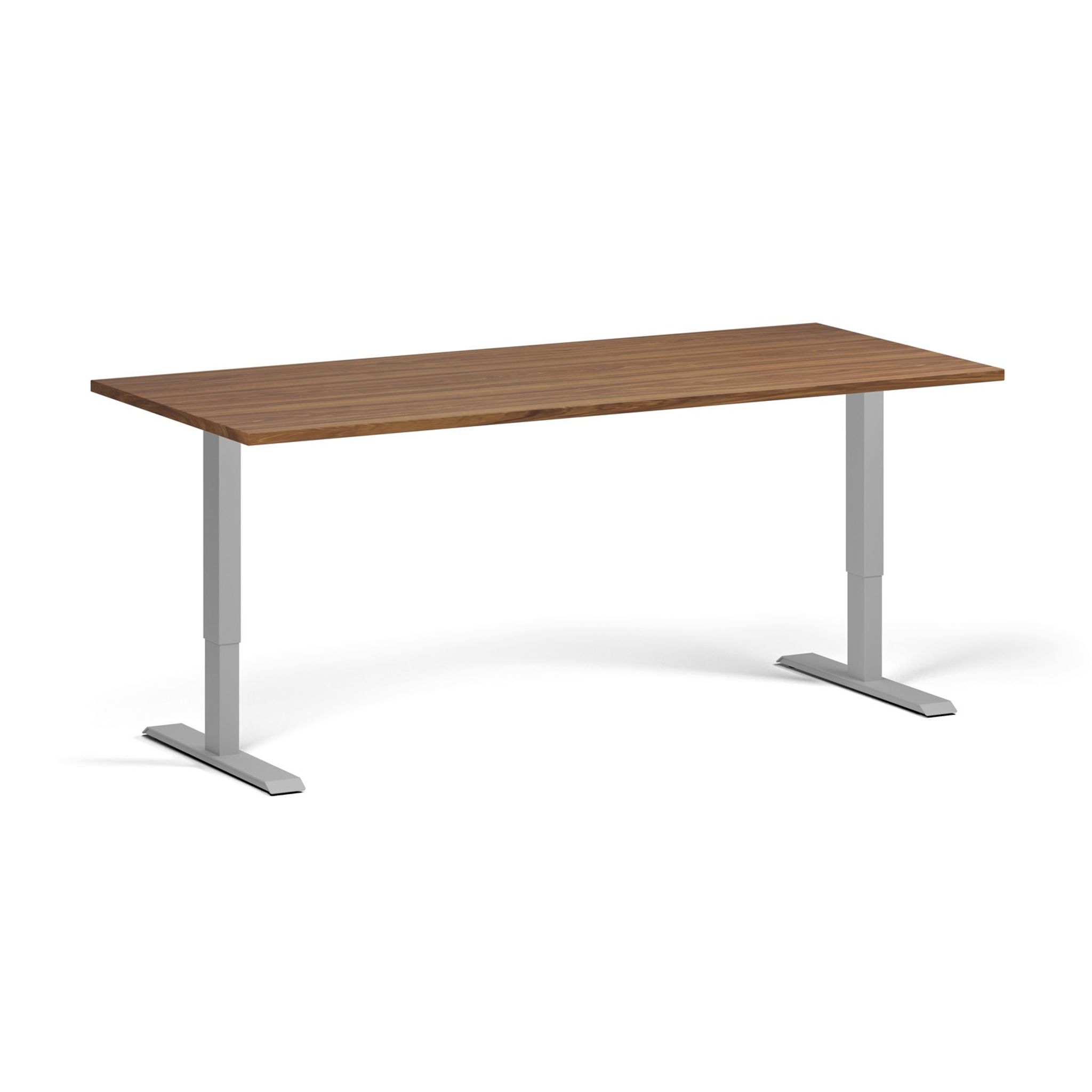 Höhenverstellbarer Schreibtisch, 2 Motoren, 74-121 cm, Tischplatte 180x80 cm, graues Metallgestell, Nussbaum