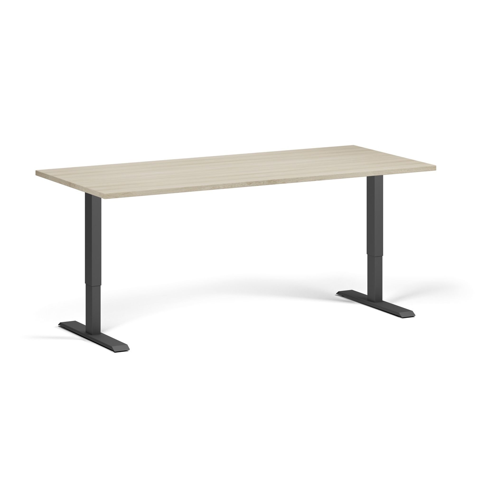 Höhenverstellbarer Schreibtisch, 2 Motoren, 74-121 cm, Tischplatte 180x80 cm, schwarzes Metallgestell, Eiche natur