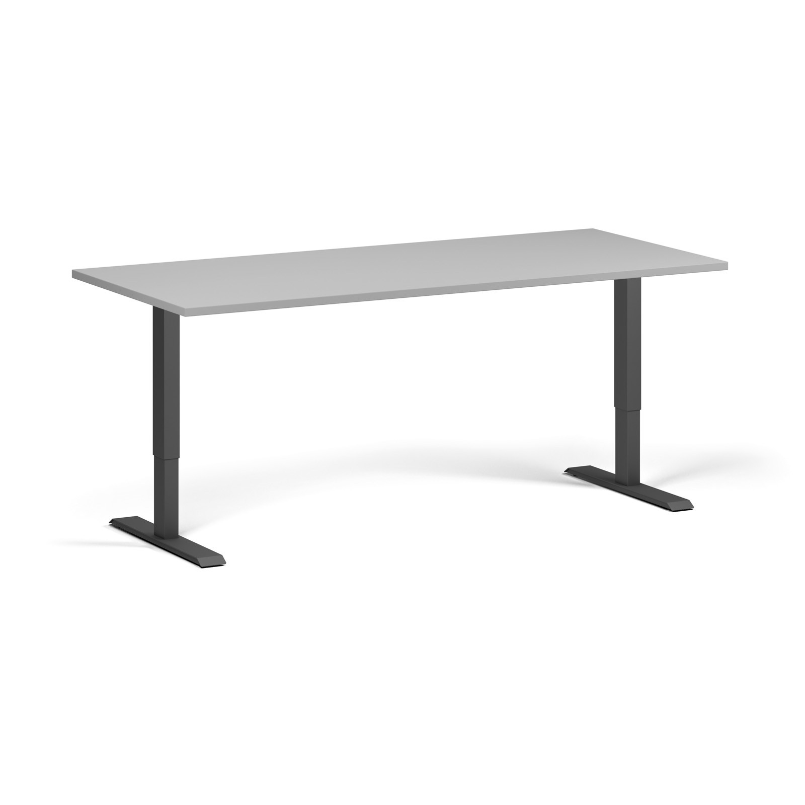 B2B Partner Höhenverstellbarer Schreibtisch, 2 Motoren, 74-121 cm, Tischplatte 180x80 cm, schwarzes Metallgestell, grau