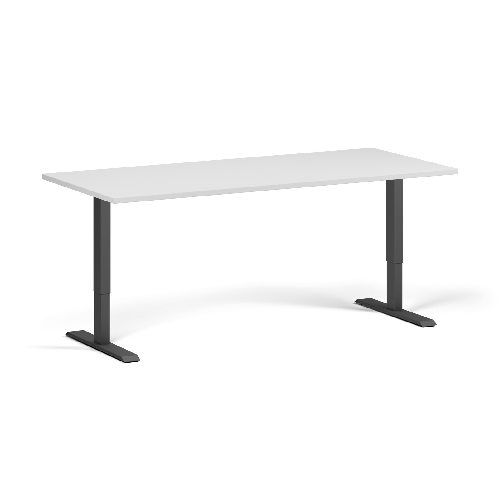 B2B Partner Höhenverstellbarer Schreibtisch, 2 Motoren, 74-121 cm, Tischplatte 180x80 cm, schwarzes Metallgestell, weiß