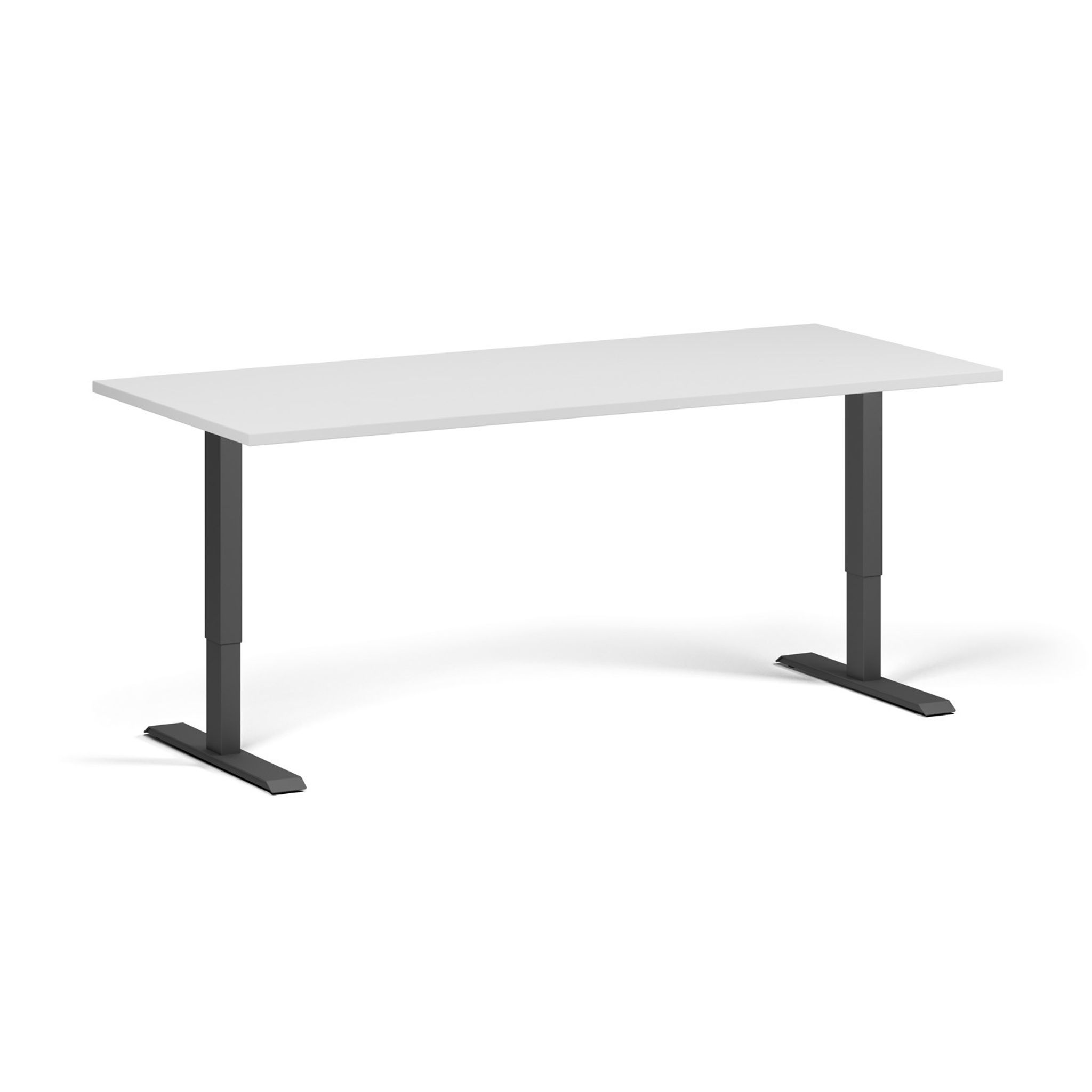 Höhenverstellbarer Schreibtisch, 2 Motoren, 74-121 cm, Tischplatte 180x80 cm, schwarzes Metallgestell, weiß