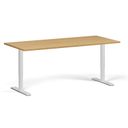 Höhenverstellbarer Schreibtisch, 2 Motoren, 74-121 cm, Tischplatte 180x80 cm, weißes Metallgestell, Buche