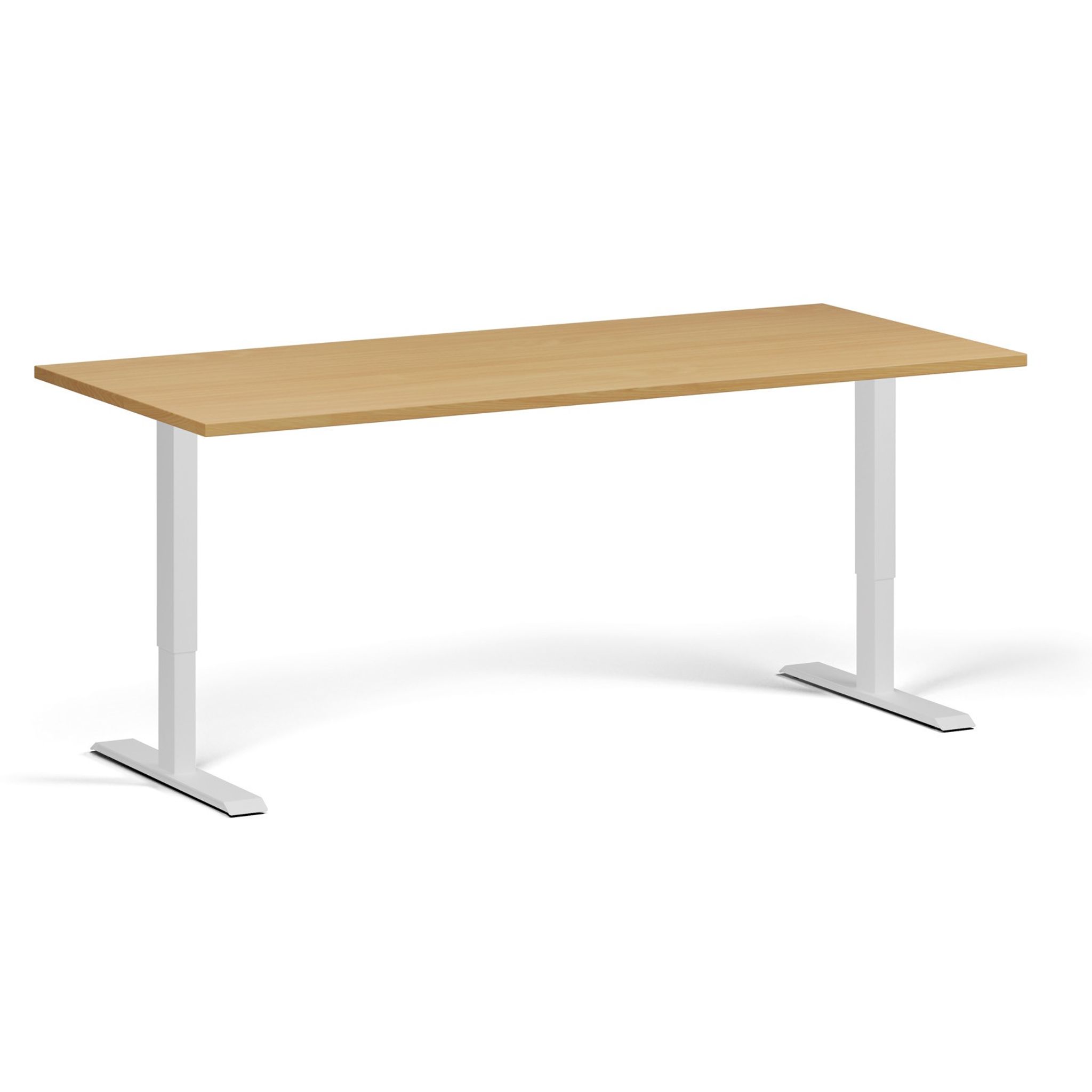 Höhenverstellbarer Schreibtisch, 2 Motoren, 74-121 cm, Tischplatte 180x80 cm, weißes Metallgestell, Buche