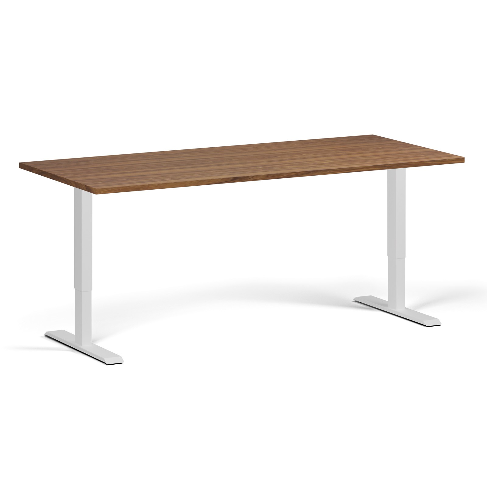 B2B Partner Höhenverstellbarer Schreibtisch, 2 Motoren, 74-121 cm, Tischplatte 180x80 cm, weißes Metallgestell, Nussbaum