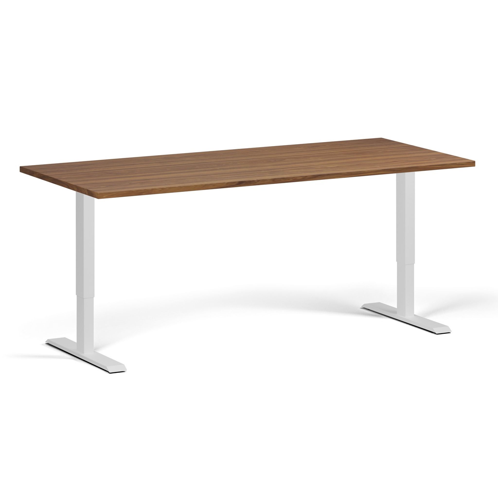 Höhenverstellbarer Schreibtisch, 2 Motoren, 74-121 cm, Tischplatte 180x80 cm, weißes Metallgestell, Nussbaum