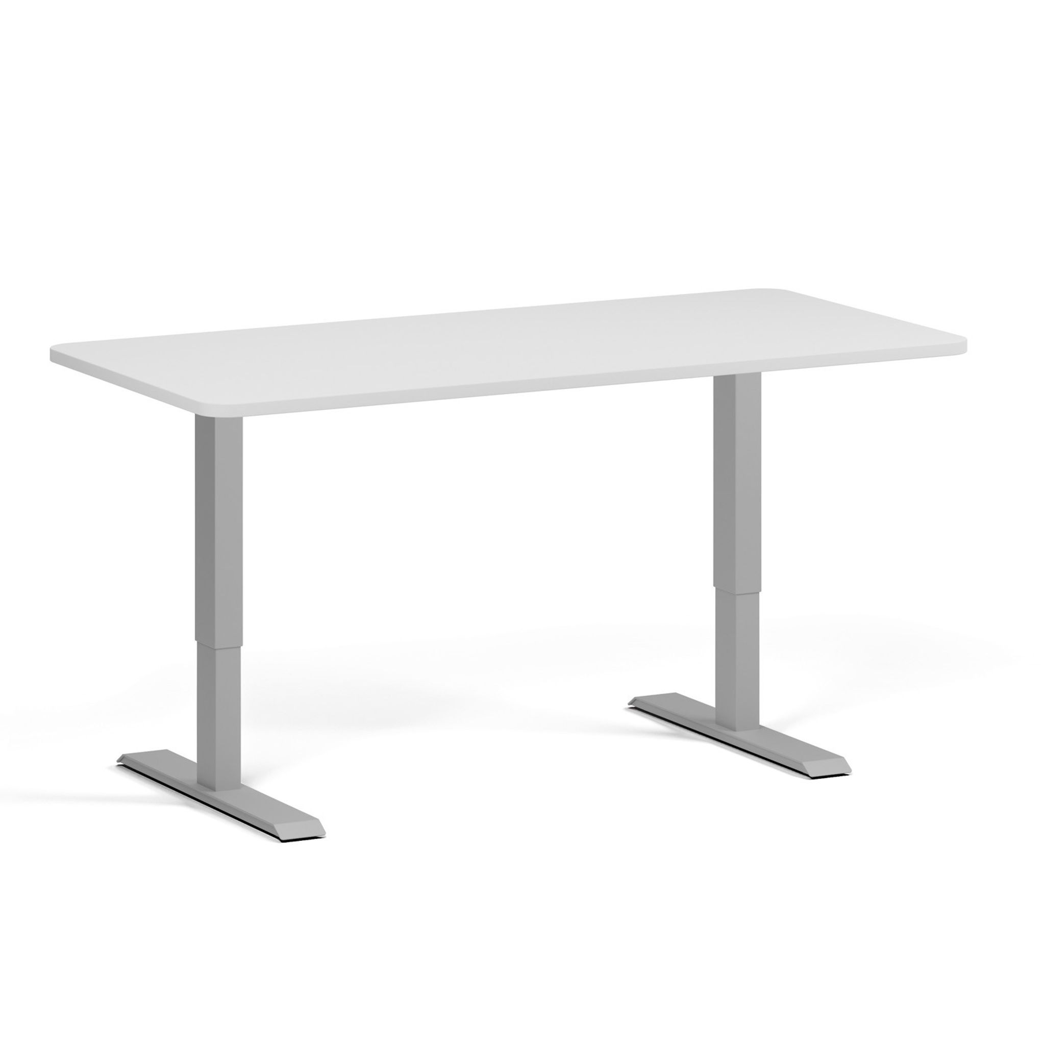 Höhenverstellbarer Schreibtisch, 2 Motoren, 745 - 1215 mm, abgerundete Ecken, Tischplatte 1600 x 800 mm, graues Untergestell, weiß