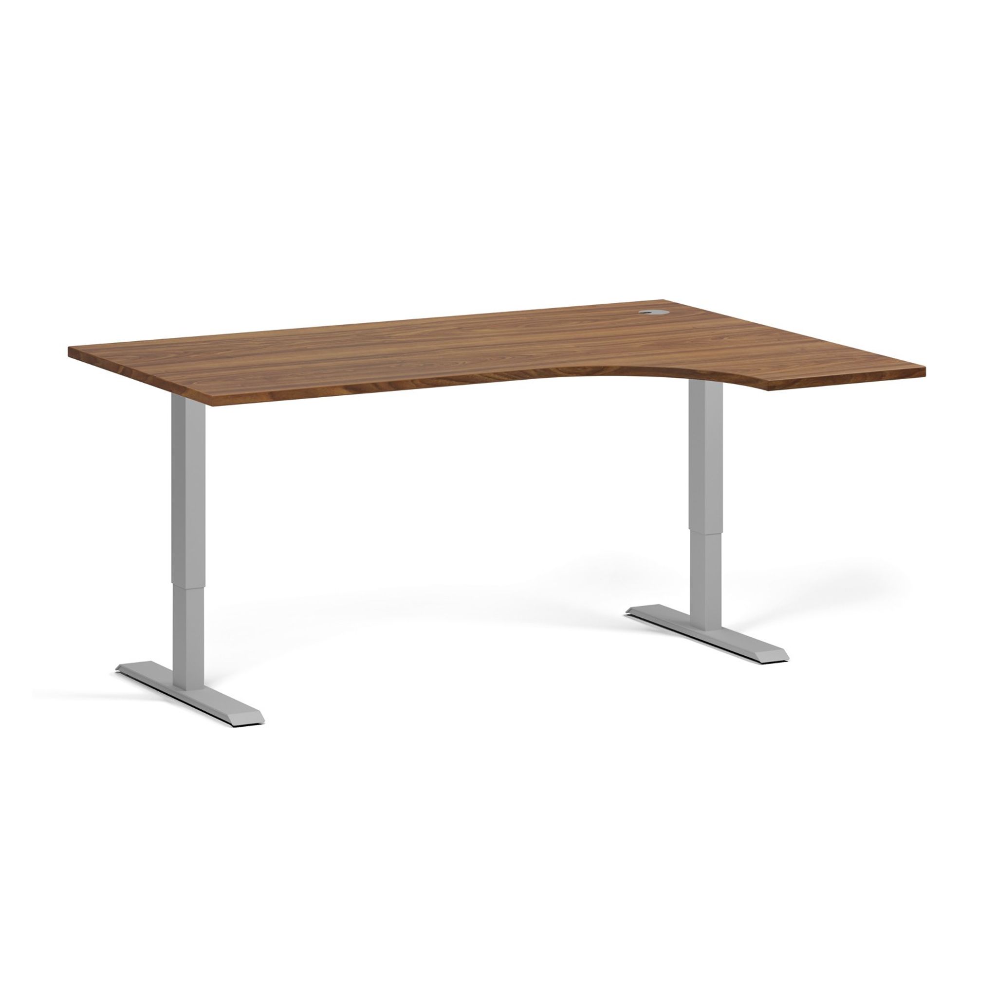 Höhenverstellbarer Schreibtisch, 2 Motoren, 745 - 1215 mm, Ecke L/R, Tischplatte 1600 x 1200 mm, graues Untergestell, Nussbaum