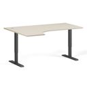 Höhenverstellbarer Schreibtisch, 2 Motoren, 745 - 1215 mm, Ecke L/R, Tischplatte 1600 x 1200 mm, schwarzes Untergestell, Birke