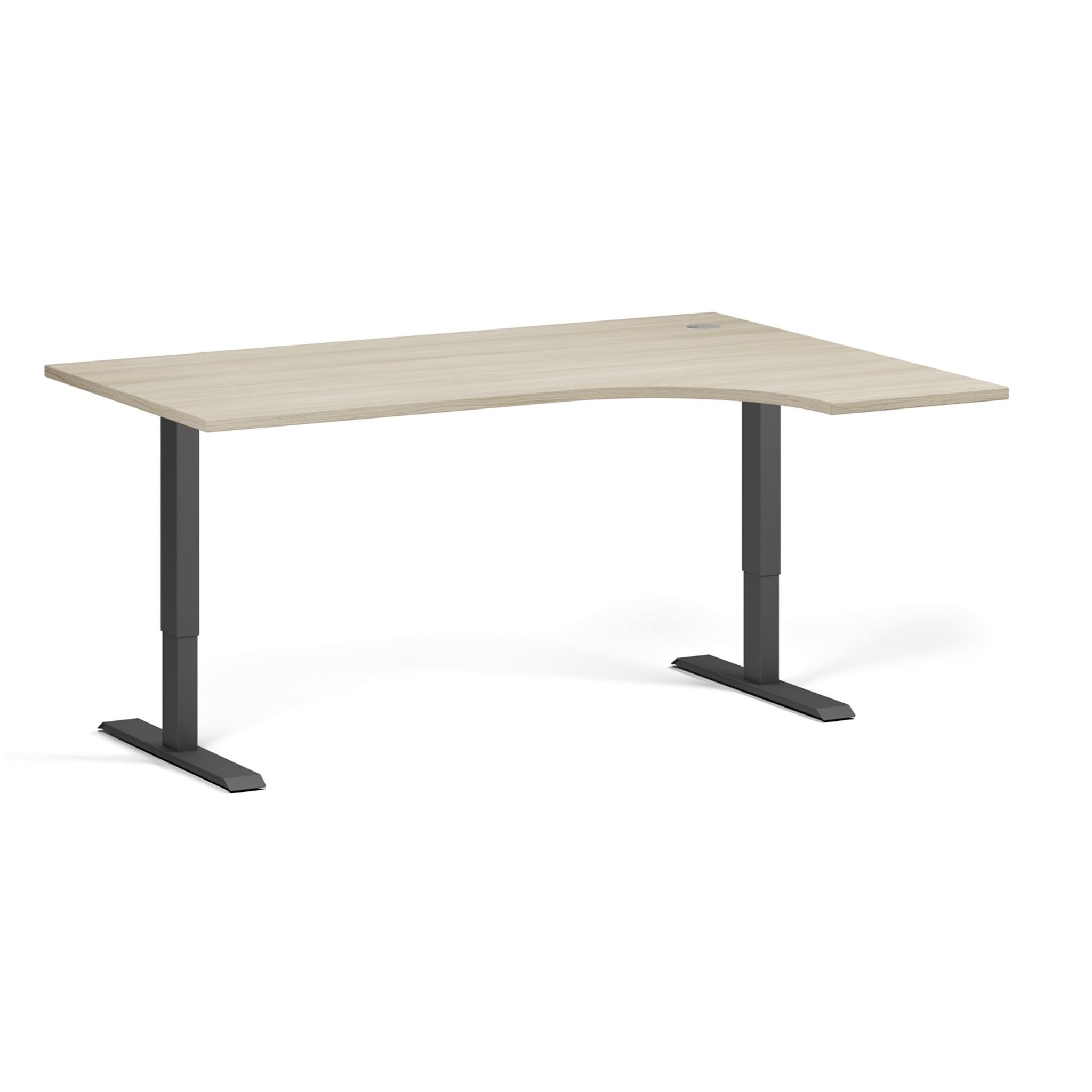 Höhenverstellbarer Schreibtisch, 2 Motoren, 745 - 1215 mm, Ecke L/R, Tischplatte 1600 x 1200 mm, schwarzes Untergestell, Eiche natur