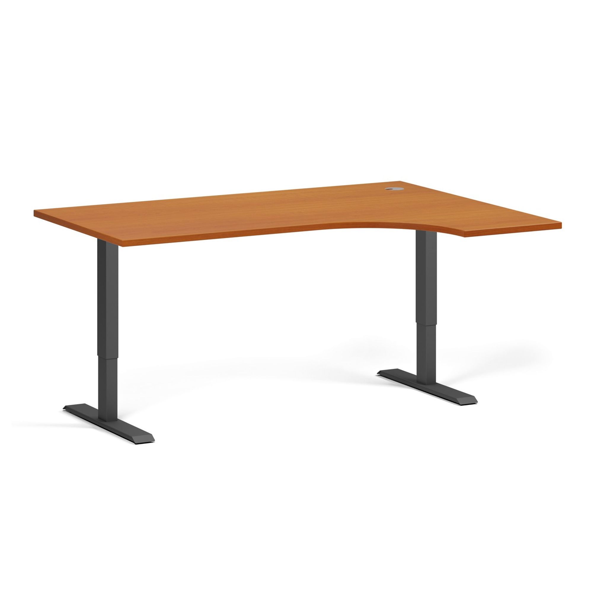 Höhenverstellbarer Schreibtisch, 2 Motoren, 745 - 1215 mm, Ecke L/R, Tischplatte 1600 x 1200 mm, schwarzes Untergestell, Kirsche