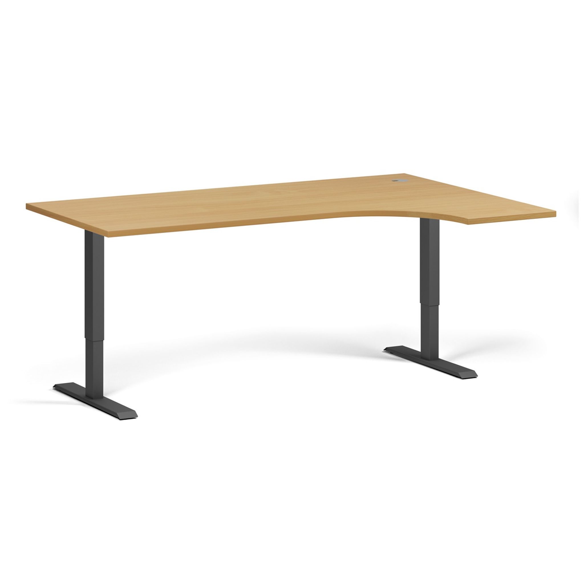 Höhenverstellbarer Schreibtisch, 2 Motoren, 745 - 1215 mm, Ecke L/R, Tischplatte 1800 x 1200 mm, schwarzes Untergestell, Buche