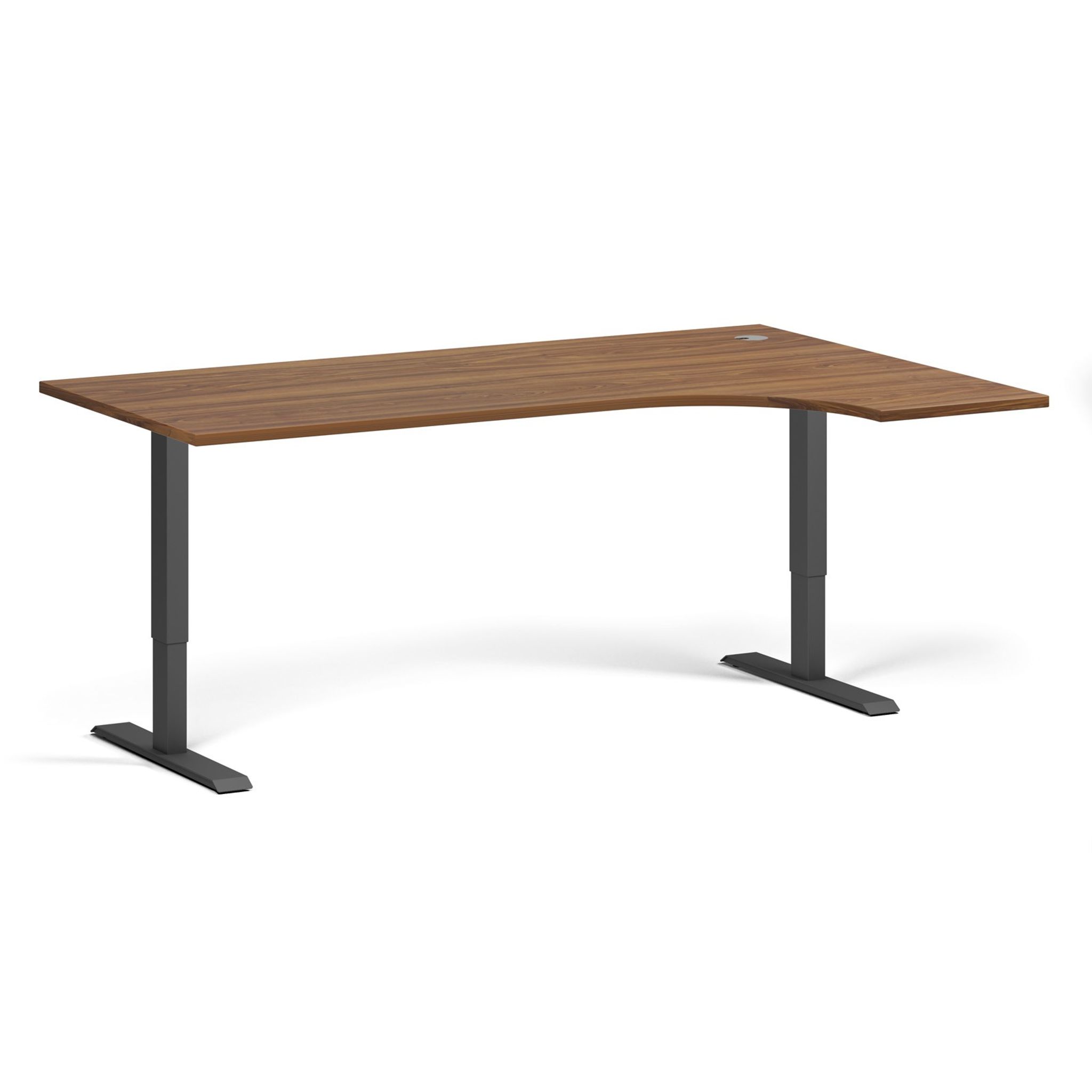 Höhenverstellbarer Schreibtisch, 2 Motoren, 745 - 1215 mm, Ecke L/R, Tischplatte 1800 x 1200 mm, schwarzes Untergestell, Nussbaum