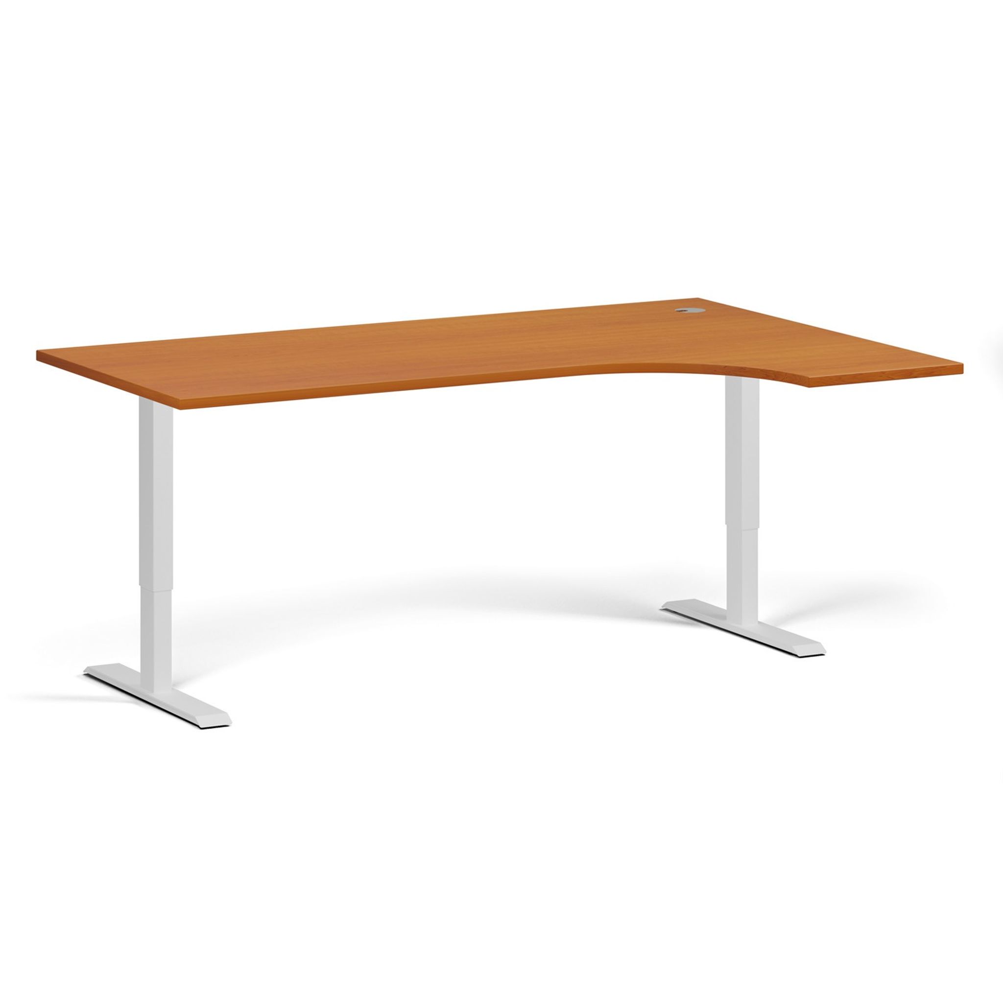 Höhenverstellbarer Schreibtisch, 2 Motoren, 745 - 1215 mm, Ecke L/R, Tischplatte 1800 x 1200 mm, weißes Untergestell, Kirschbaum
