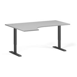 Höhenverstellbarer Schreibtisch, 2 Motoren, 745 - 1215 mm, Ecke links, Tischplatte 1600 x 1200 mm, schwarzes Untergestell, grau