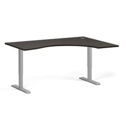 Höhenverstellbarer Schreibtisch, 2 Motoren, 745 - 1215 mm, ergonomisch L/R, Tischplatte 1600 x 1200 mm, graues Untergestell, Wenge