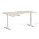 Höhenverstellbarer Schreibtisch, 2 Motoren, 745 - 1215 mm, ergonomisch L/R, Tischplatte 1600 x 1200 mm, weißes Untergestell, Birke