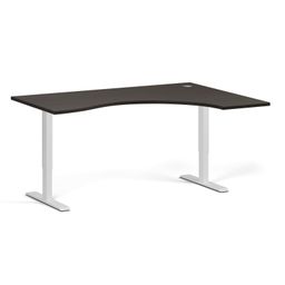 Höhenverstellbarer Schreibtisch, 2 Motoren, 745 - 1215 mm, ergonomisch L/R, Tischplatte 1600 x 1200 mm, weißes Untergestell, Wenge