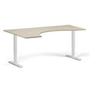 Höhenverstellbarer Schreibtisch, 2 Motoren, 745 - 1215 mm, ergonomisch L/R, Tischplatte 1800 x 1200 mm, weißes Untergestell, Eiche natur