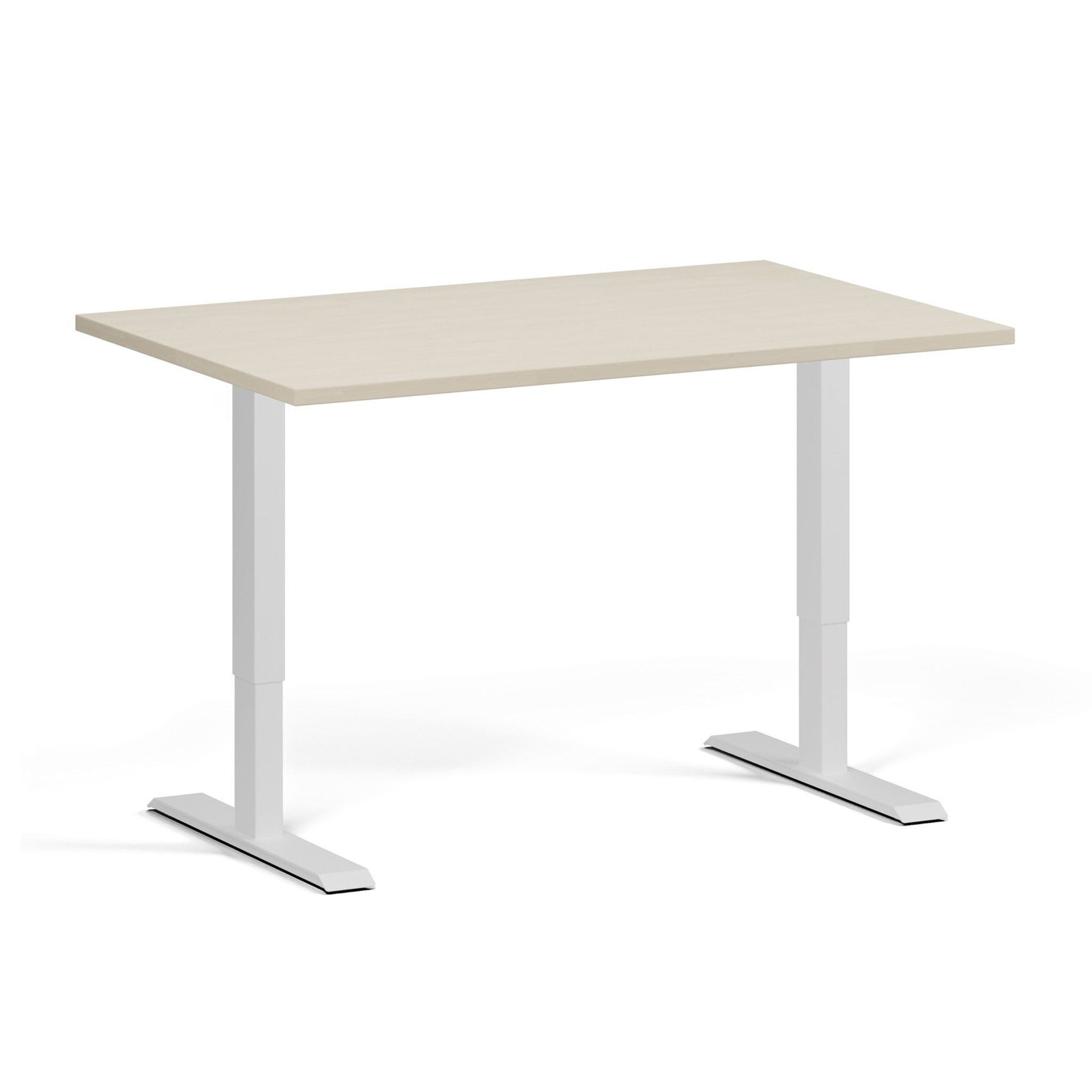 Höhenverstellbarer Schreibtisch, 2 Motoren, 745 - 1215 mm, Tischplatte 1280 x 800 mm, weißes Untergestell, Birke