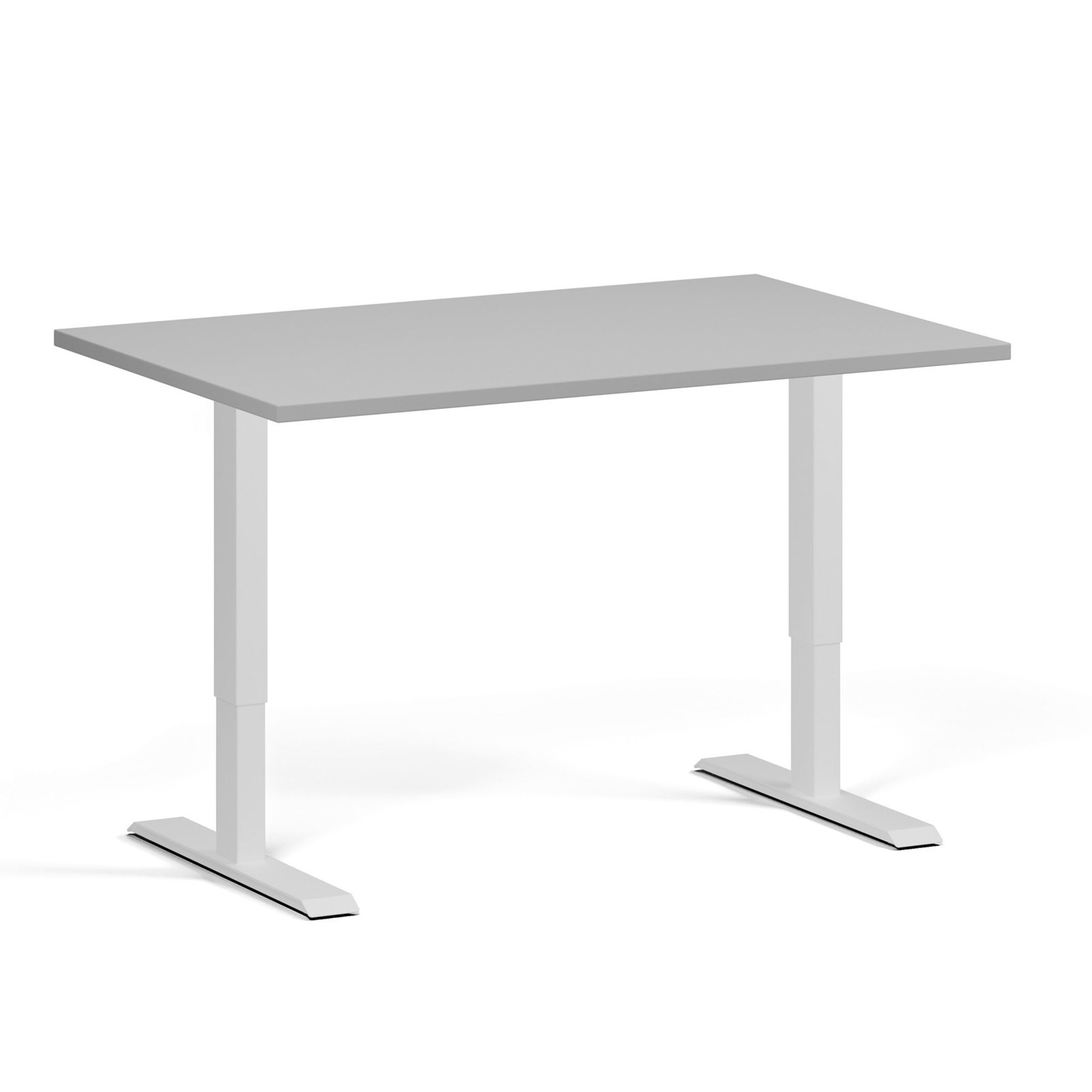 Höhenverstellbarer Schreibtisch, 2 Motoren, 745 - 1215 mm, Tischplatte 1280 x 800 mm, weißes Untergestell, grau