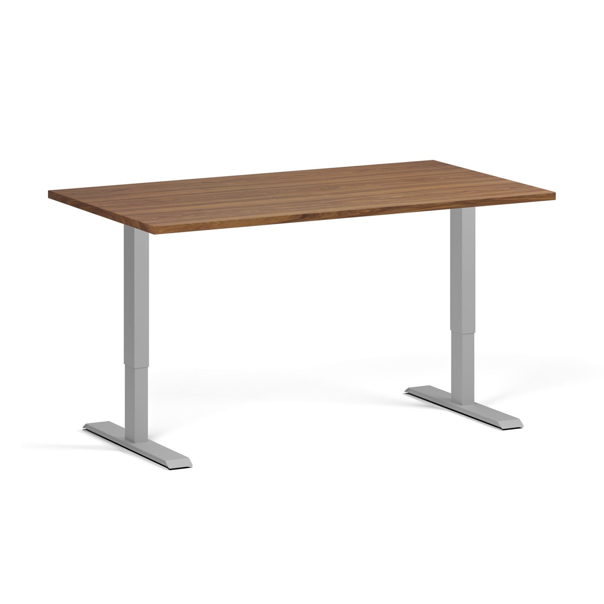 Höhenverstellbarer Schreibtisch, 2 Motoren, 745 - 1215 mm, Tischplatte 1400 x 800 mm, graues Untergestell, Nussbaum