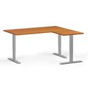 Höhenverstellbarer Schreibtisch, 3 Motoren, 745 - 1215 mm, Ecke L/R, Tischplatte 1600 x 1400 mm, graues Untergestell, Kirschbaum