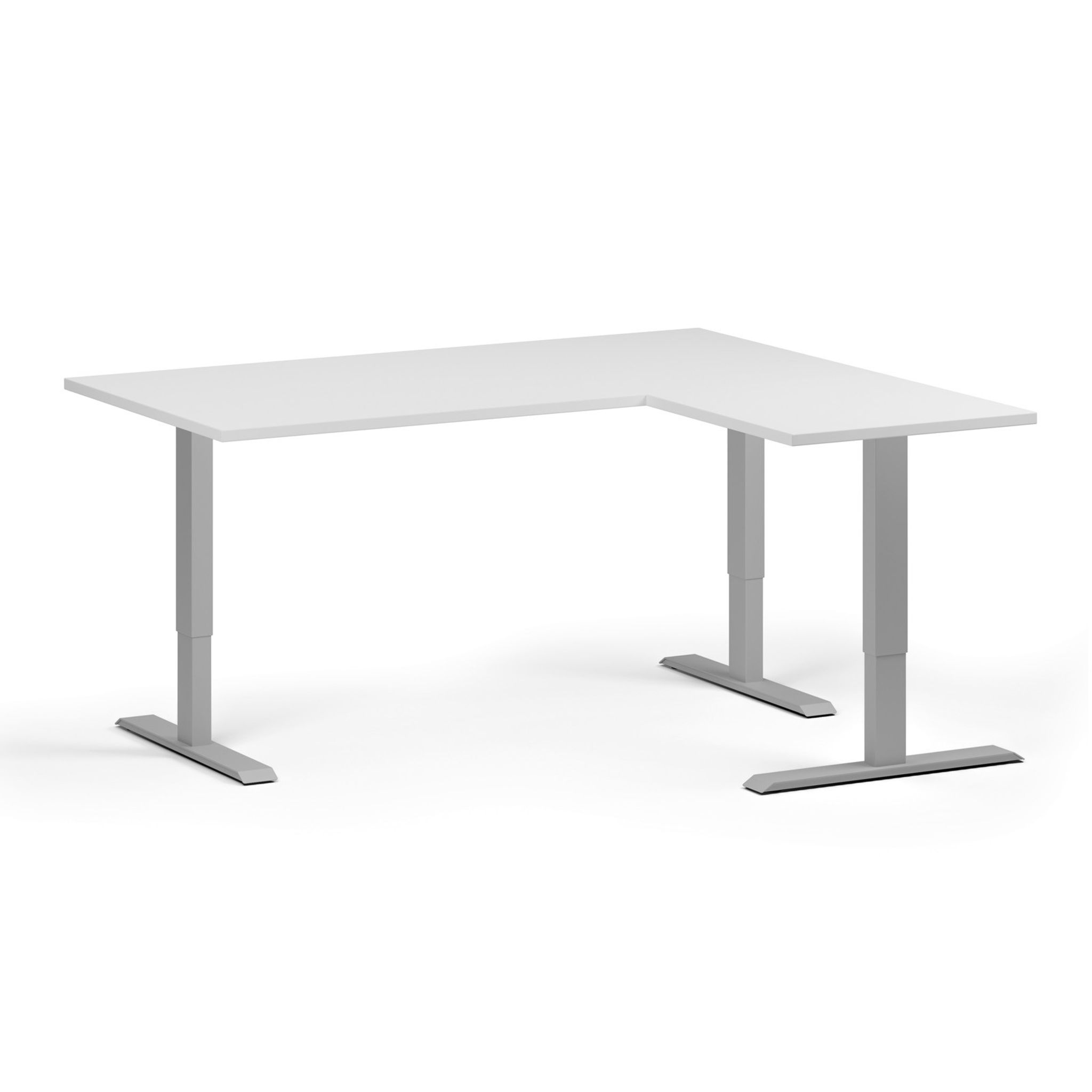 Höhenverstellbarer Schreibtisch, 3 Motoren, 745 - 1215 mm, Ecke L/R, Tischplatte 1600 x 1400 mm, graues Untergestell, weiß