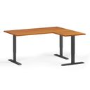 Höhenverstellbarer Schreibtisch, 3 Motoren, 745 - 1215 mm, Ecke L/R, Tischplatte 1600 x 1400 mm, schwarzes Untergestell, Kirschbaum