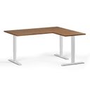 Höhenverstellbarer Schreibtisch, 3 Motoren, 745 - 1215 mm, Ecke L/R, Tischplatte 1600 x 1400 mm, weißes Untergestell, Nussbaum