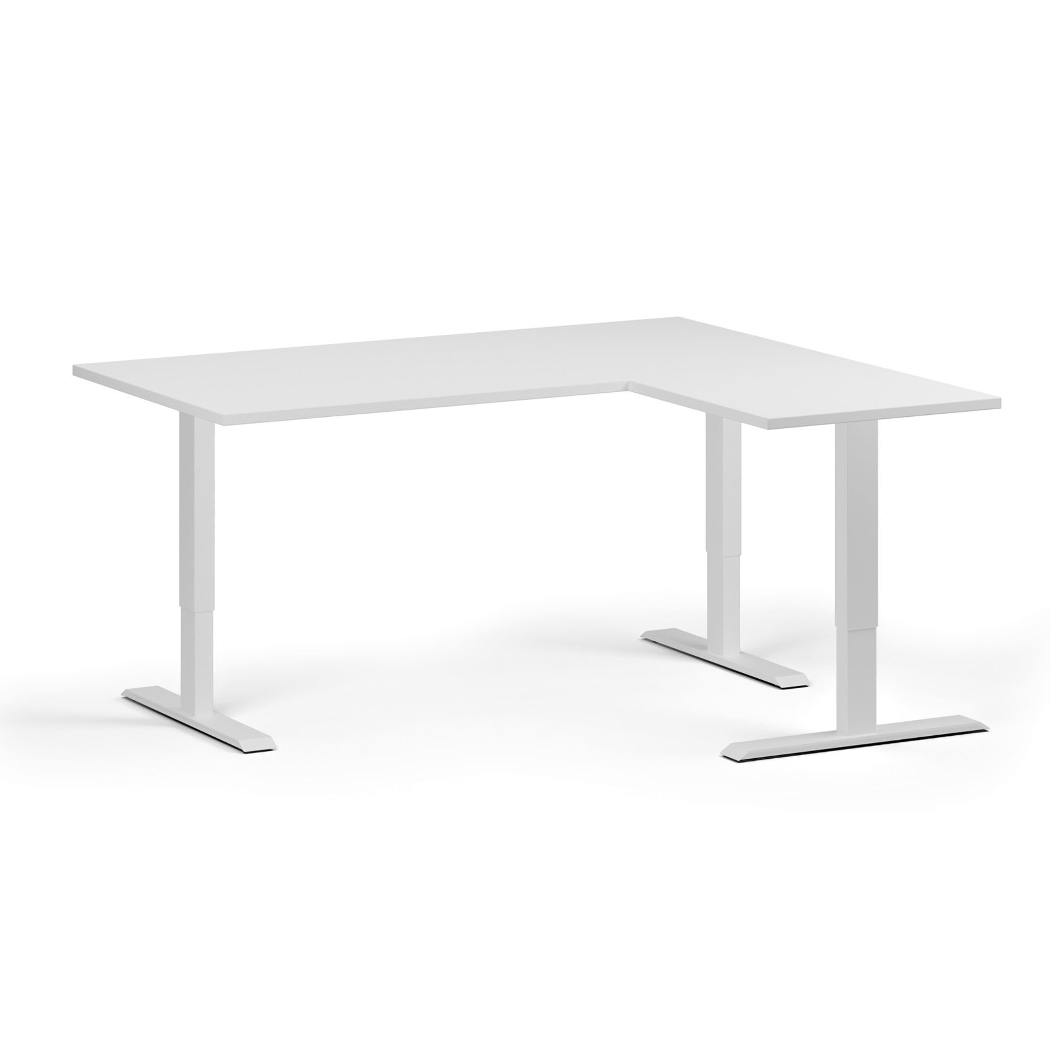 Höhenverstellbarer Schreibtisch, 3 Motoren, 745 - 1215 mm, Ecke L/R, Tischplatte 1600 x 1400 mm, weißes Untergestell, weiß