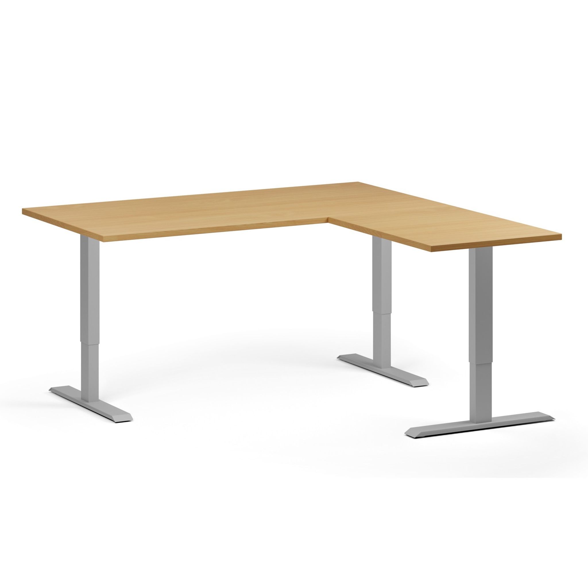 Höhenverstellbarer Schreibtisch, 3 Motoren, 745 - 1215 mm, Ecke L/R, Tischplatte 1600 x 1600 mm, graues Untergestell