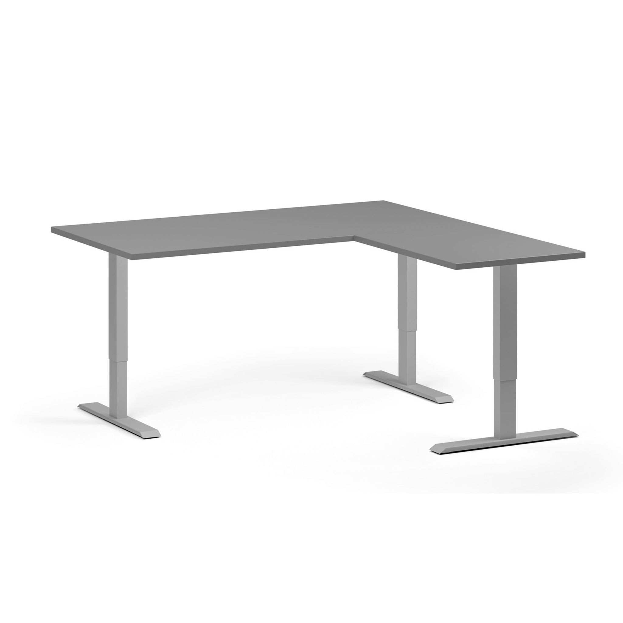 Höhenverstellbarer Schreibtisch, 3 Motoren, 745 - 1215 mm, Ecke L/R, Tischplatte 1600 x 1600 mm, graues Untergestell, Graphit