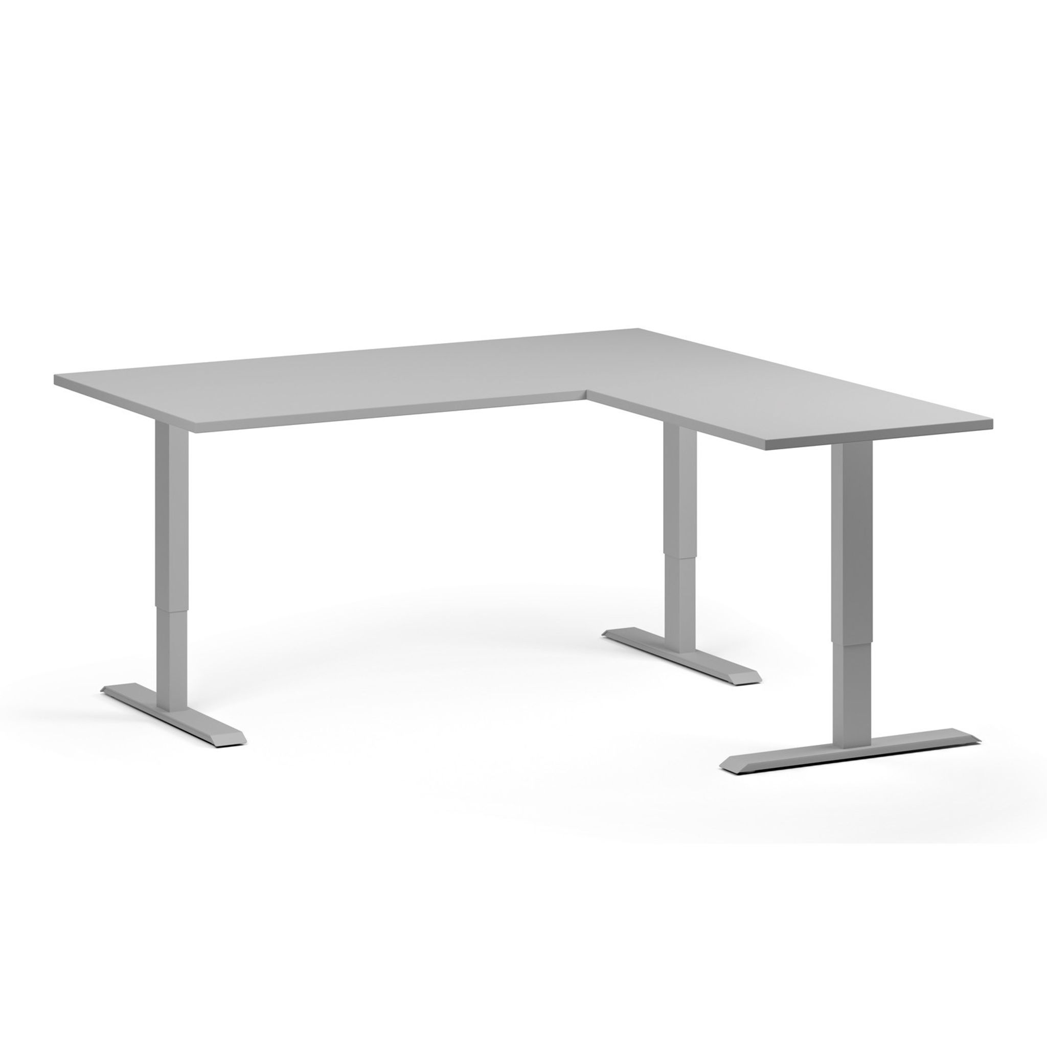 Höhenverstellbarer Schreibtisch, 3 Motoren, 745 - 1215 mm, Ecke L/R, Tischplatte 1600 x 1600 mm, graues Untergestell, grau