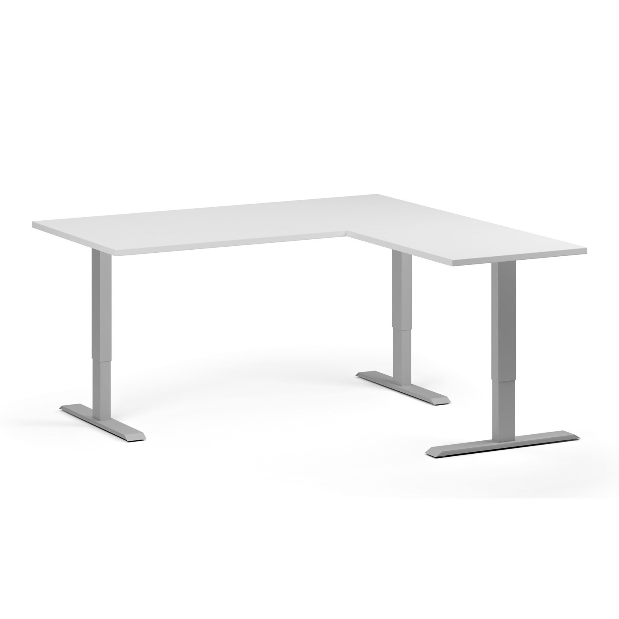 Höhenverstellbarer Schreibtisch, 3 Motoren, 745 - 1215 mm, Ecke L/R, Tischplatte 1600 x 1600 mm, graues Untergestell, weiß