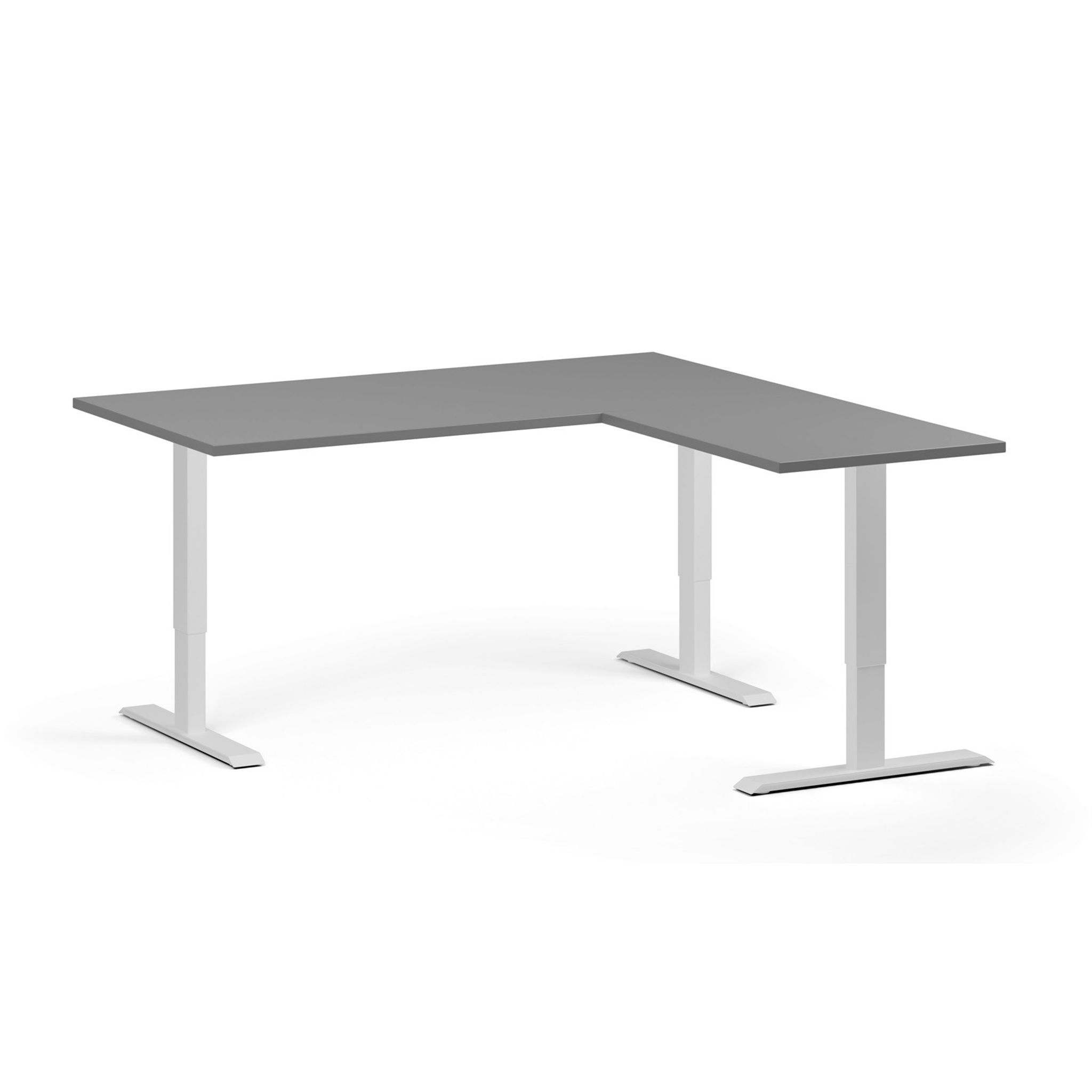 Höhenverstellbarer Schreibtisch, 3 Motoren, 745 - 1215 mm, Ecke L/R, Tischplatte 1600 x 1600 mm, weißes Untergestell, Graphit