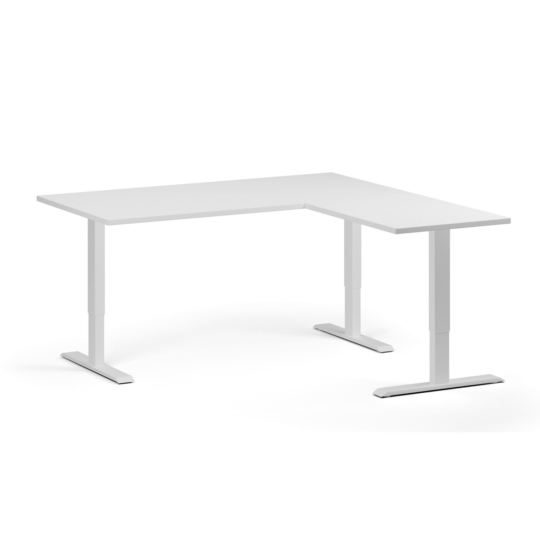 Höhenverstellbarer Schreibtisch, 3 Motoren, 745 - 1215 mm, Ecke L/R, Tischplatte 1600 x 1600 mm, weißes Untergestell, weiß
