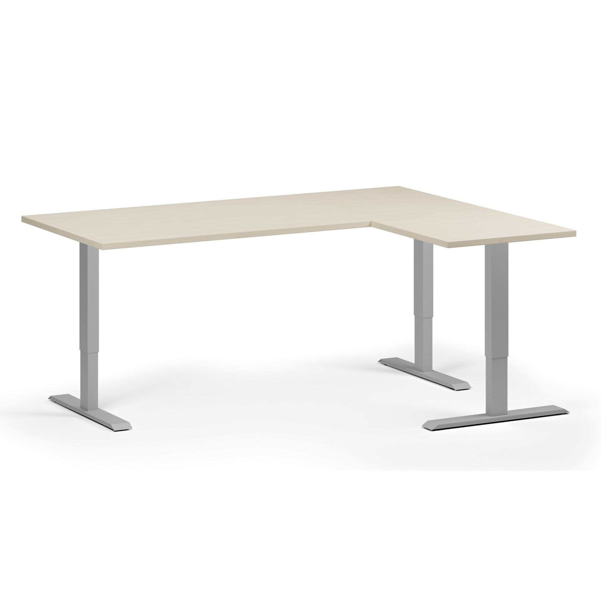 Höhenverstellbarer Schreibtisch, 3 Motoren, 745 - 1215 mm, Ecke L/R, Tischplatte 1800 x 1400 mm, graues Untergestell, Birke