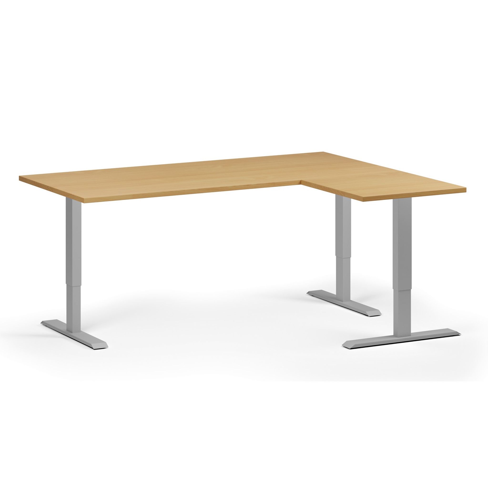 Höhenverstellbarer Schreibtisch, 3 Motoren, 745 - 1215 mm, Ecke L/R, Tischplatte 1800 x 1400 mm, graues Untergestell, Buche