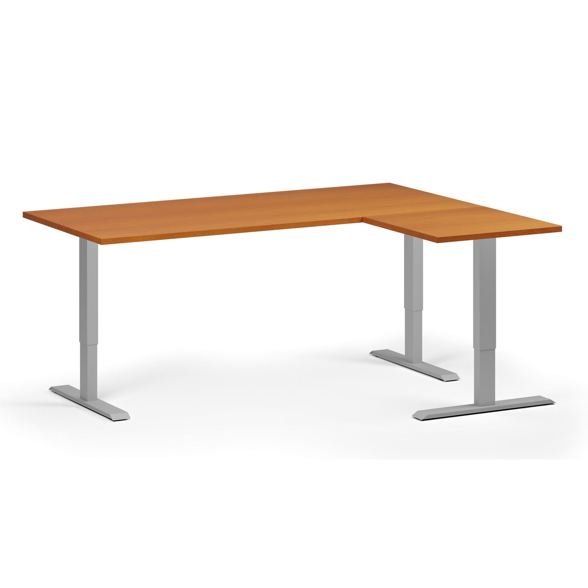 Höhenverstellbarer Schreibtisch, 3 Motoren, 745 - 1215 mm, Ecke L/R, Tischplatte 1800 x 1400 mm, graues Untergestell, Kirschbaum