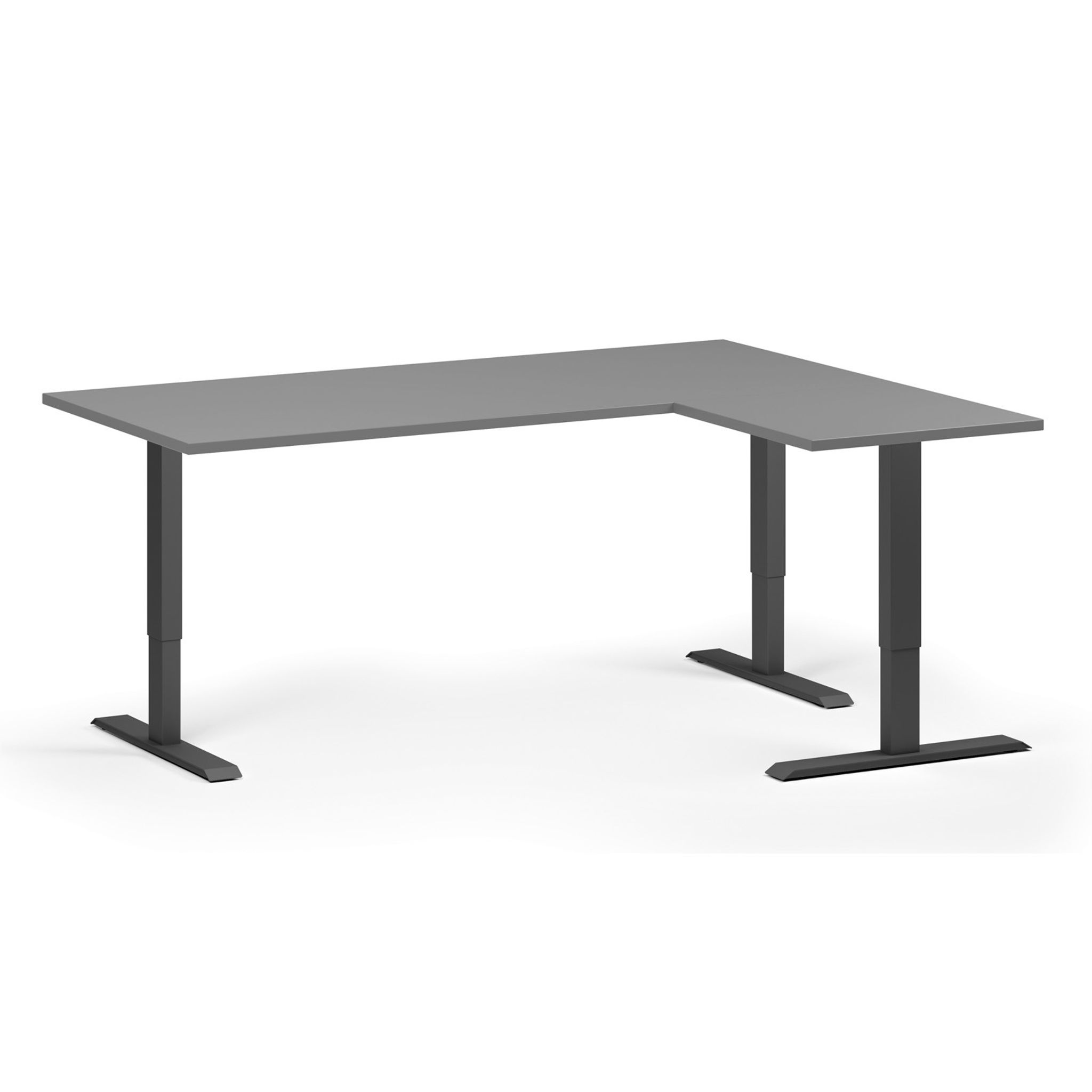 Höhenverstellbarer Schreibtisch, 3 Motoren, 745 - 1215 mm, Ecke L/R, Tischplatte 1800 x 1400 mm, schwarzes Untergestell, Graphit