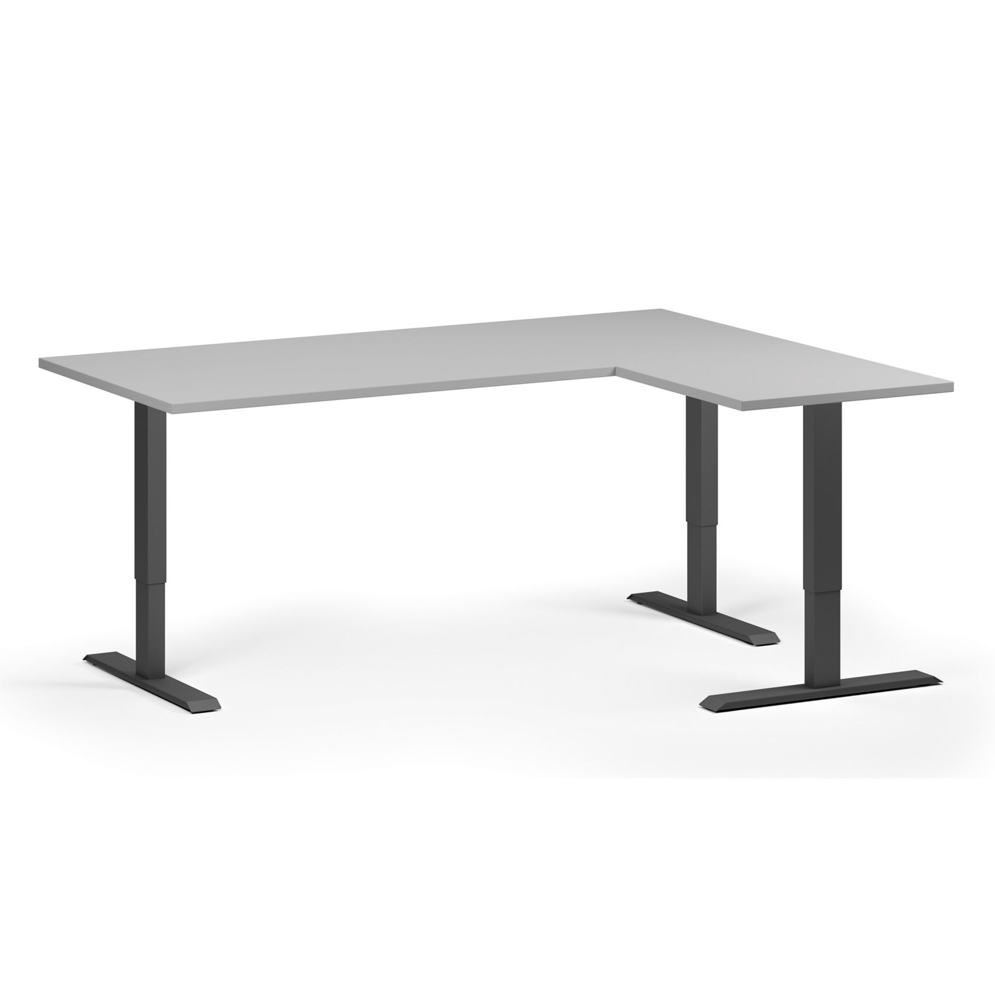 Höhenverstellbarer Schreibtisch, 3 Motoren, 745 - 1215 mm, Ecke L/R, Tischplatte 1800 x 1400 mm, schwarzes Untergestell, grau