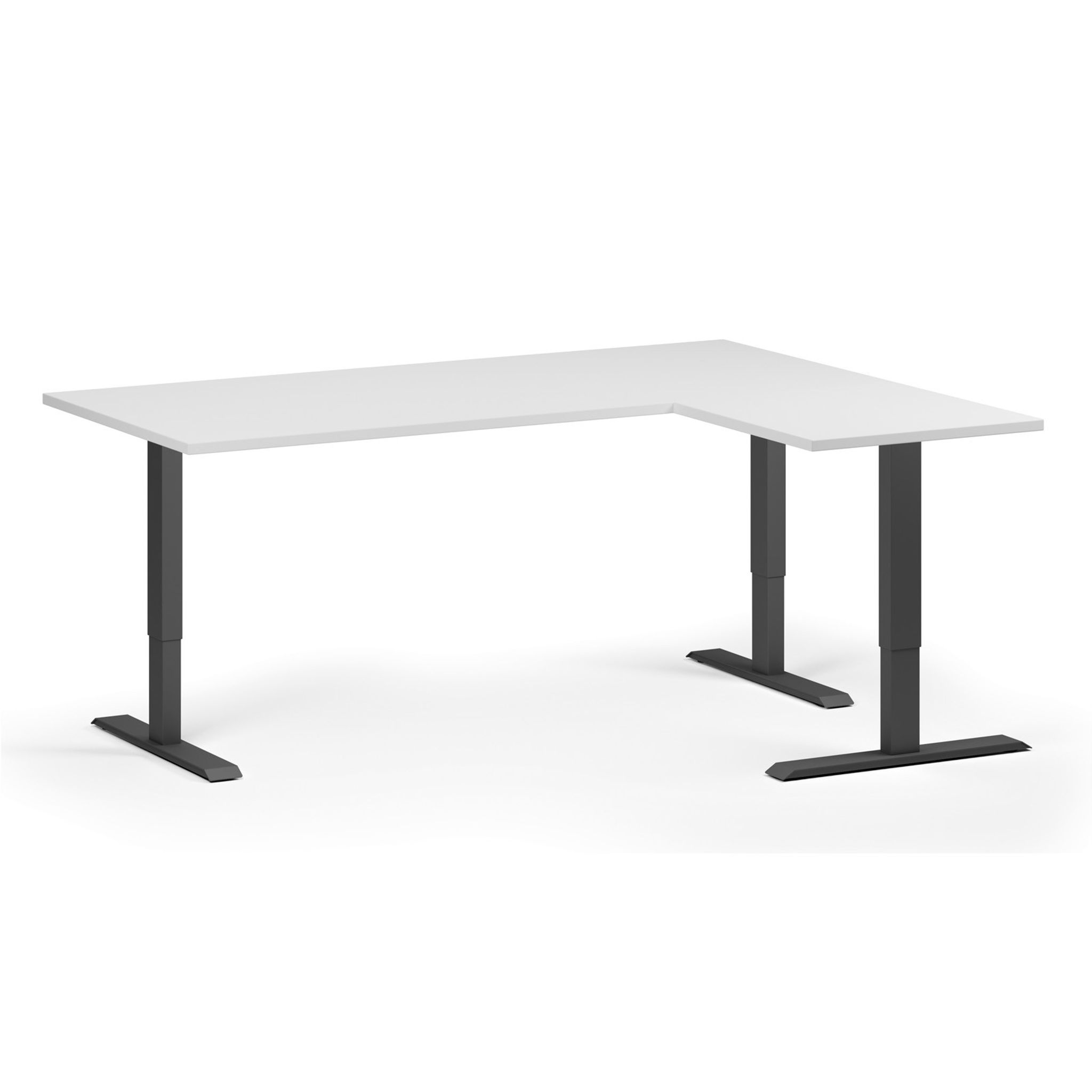 Höhenverstellbarer Schreibtisch, 3 Motoren, 745 - 1215 mm, Ecke L/R, Tischplatte 1800 x 1400 mm, schwarzes Untergestell, weiß