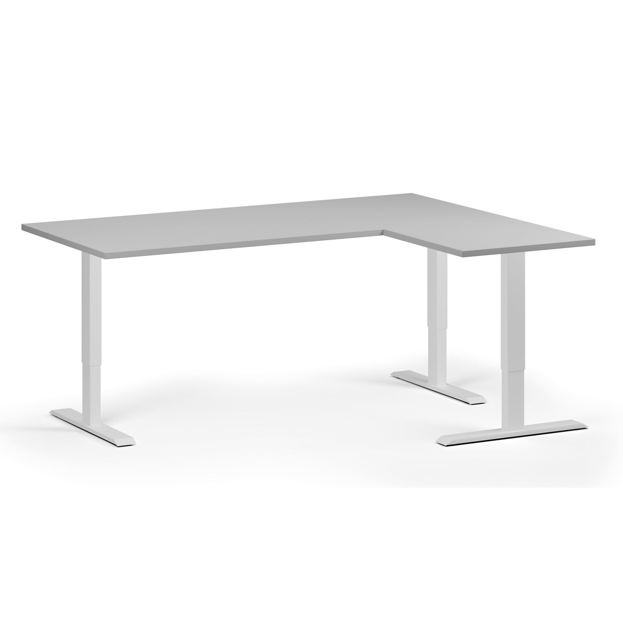 Höhenverstellbarer Schreibtisch, 3 Motoren, 745 - 1215 mm, Ecke L/R, Tischplatte 1800 x 1400 mm, weißes Untergestell, grau