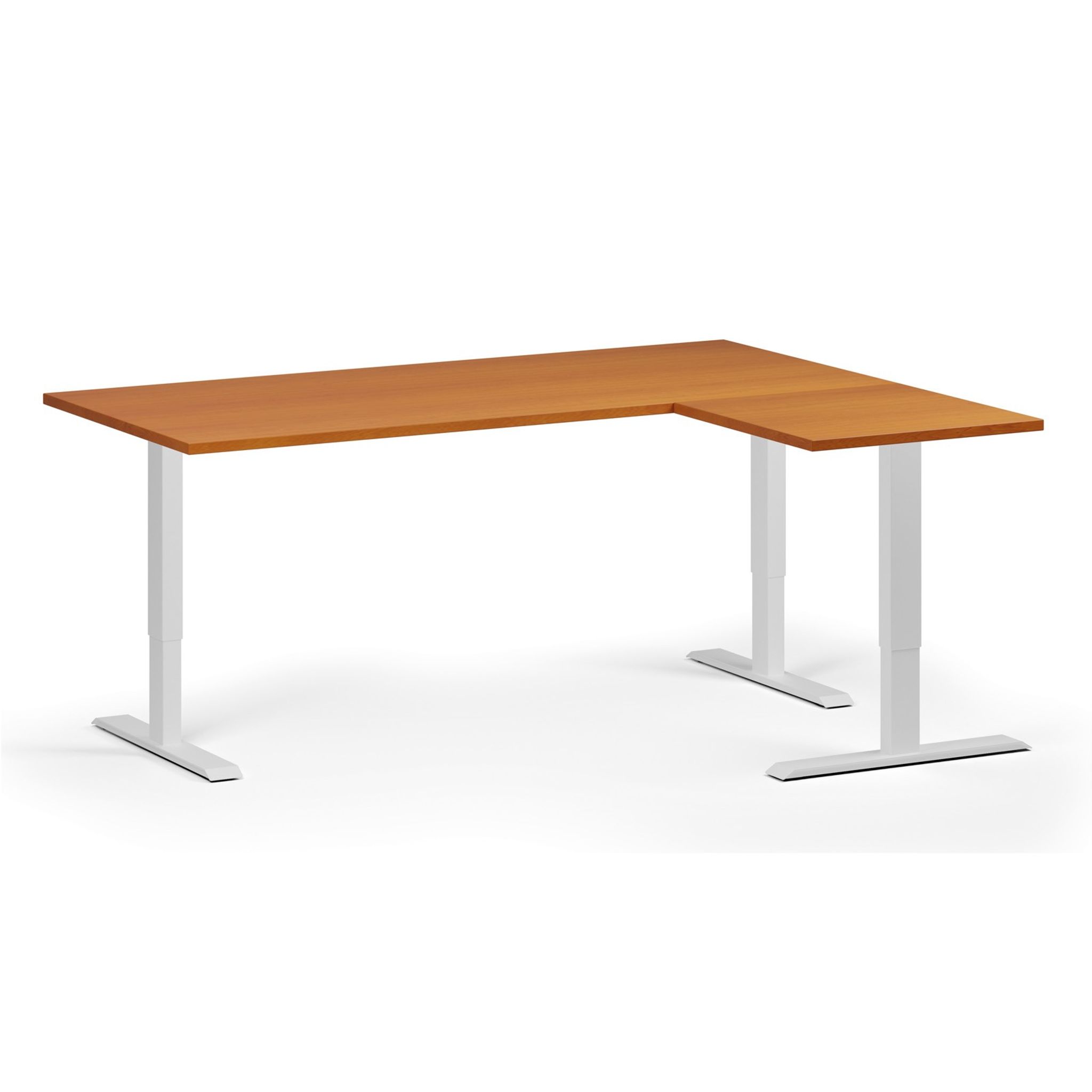 Höhenverstellbarer Schreibtisch, 3 Motoren, 745 - 1215 mm, Ecke L/R, Tischplatte 1800 x 1400 mm, weißes Untergestell, Kirschbaum